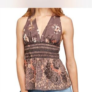 Free People Floral Brown Halter Blouse